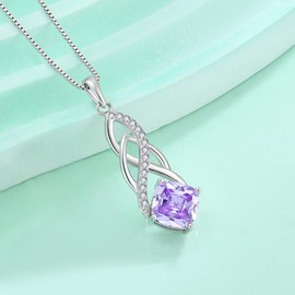 Blaniy Infinity Necklace 925 Sterling Silver Princess Cut Pendant Alexandrite June Birthstone Necklace Jewelry Gifts for Women