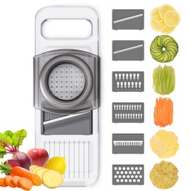 ZKIRON Multifunctional Handheld Mandoline Slicer for Kitchen – Sharp Vegetable Cutter with Safety Guard, 6‑in‑1 Cucumber Slicer & Grater, Crystal-Clear One-Piece Body, Easy to Clean, Sturdy & Compact