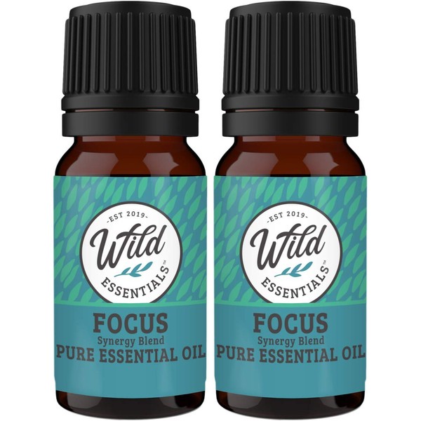 Wild Essentials "Focus" 100% Pure Essential Oil Synergy Blend 2 Pack 10ml, Therapeutic Grade Concentration Formula for Mental Clarity, Study, Work, Test, Interview, Attention Made in The USA