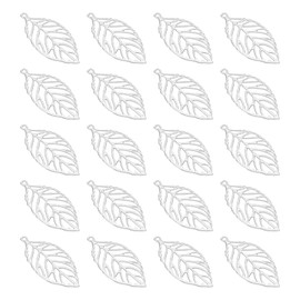 PATIKIL Leaf Pendants, 40Pcs 2"/50mm Metal Tree Leaf Beads Bulk Leaves Charm Mesh for Jewelry Making Bracelet Necklace Earring Keychain Style 3, Silver