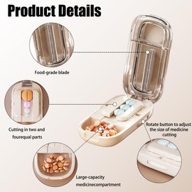 Pill Cutter Splitter for Small and Tiny Pills - Adjustable Pill Splitter with Centering Device for Cutting Multiple Pills, Precision Alignment, Easy to Use and Travel Sized (Inky Black)