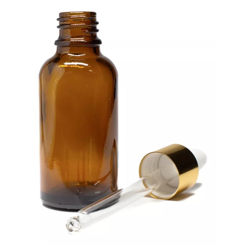 Meliars Gotero 50 Ml Cristal Ambar Bulbo Dorado (100 Pzs)