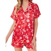 Ekouaer Womens Satin Silk Pajamas Set Short Sleeve Button Down