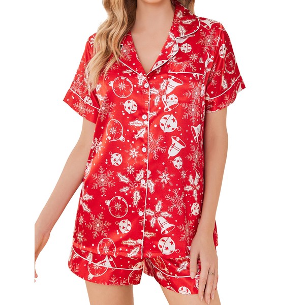 Ekouaer Womens Satin Silk Pajamas Set Short Sleeve Button Down