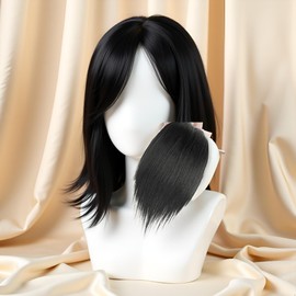 Black Invisible Human Toppers For Women Seamless Clip In Extension Piece Short Fake Fringe Hair Lining of Hair Top Hairpieces Wigs and Accessories