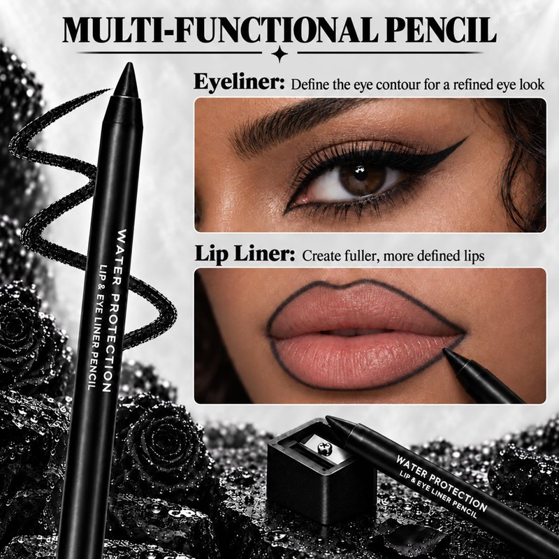 3PCS Black Lipstick Lipliner Lip Gloss Set for Halloween Makeup