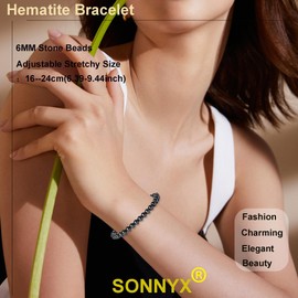 SONNYX Natural Stone Crystal Bracelet for Women Men - 6MM Semi-Precious Gemstone Beaded Bracelet Stretch Beads Bracelet Yoga Bracelets Jewelry Gifts(Hematite)