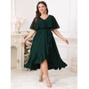 Women Plus Size Long Formal Dress Short Sleeve Chiffon Ruffle
