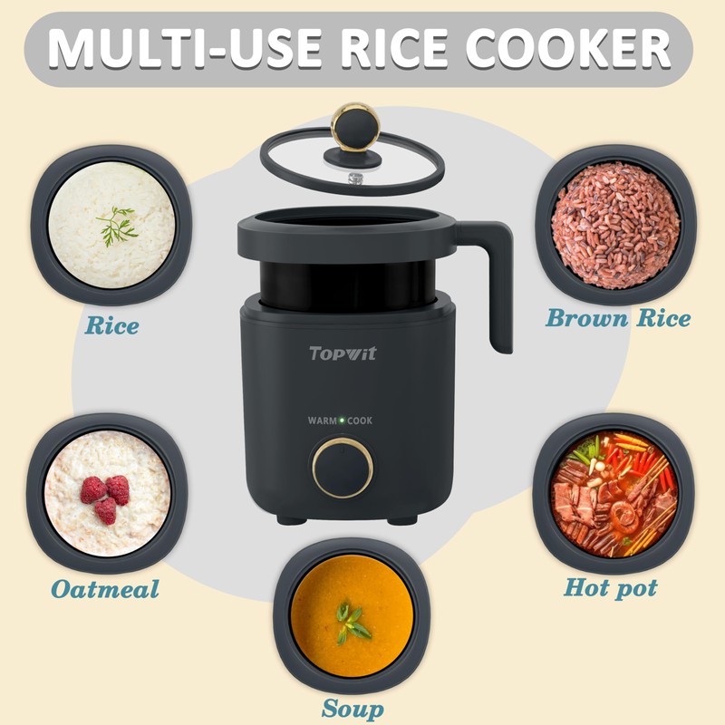 TOPWIT Rice Cooker Small, Mini Rice Cooker 2 Cups Uncooked,