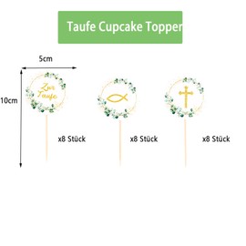 Gleevio Tortendeko Taufe Deko Torte, Cupcake Topper Taufe Deko Junge Mädchen, Kreuzen Kuchen Dekoration 5cm, Eukalyptus Fisch Tortendeko Kommunion, Kreu Kuchendeko Taufdeko Grün