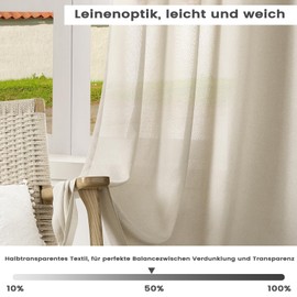 WOLTU Curtains with Eyelets, Linen Look, Semi-Transparent Voile Linen Curtain, Eyelet Curtain, Modern for Living Room, Bedroom, 135 x 175 cm, Sand (Pack of 1)