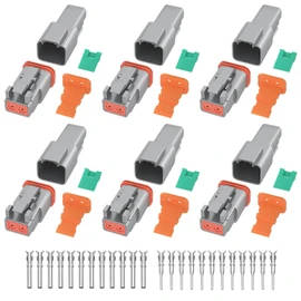 Deutsch Connector Kit, 48Pcs 6 Kits Deutsch Connector Kit with Wire Crimper - 2 Pin Way Gray Waterproof DT Connector for Car, Truck, Motorcycle, Off-Road Vehicles, And Marine
