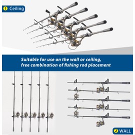 Mkono Fishing Rod/Pole Holder for Garage, Wall Ceiling Mounted Horizontal Rod Rack Holds Up to 10 Rods or Combos, Fishing Equipment Storage Organizer Gifts (20pack)