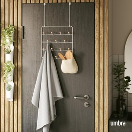 Umbra Estique Over The Door Coat Rack & Multi-Use Organizer, For Coats, Bags, Hats & More, White/Natural