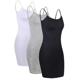 Geyoga 3 Pcs Women's Long Tank Tops Long Camisole Adjustable Workout Tops Dress Spaghetti Strap Undershirts for Women (Black, Gray, White, Medium)