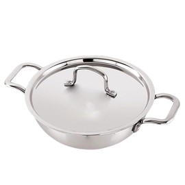 Satre Online and Marketing Stainless Steel Triply Kadhai with Stainless Steel Lid, Honeycomb, Nonstick, Kadhai with Lid, Induction Base, Size No. 12