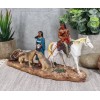 Indigenous Native American Indian Family With Horse And Wolves Migration
