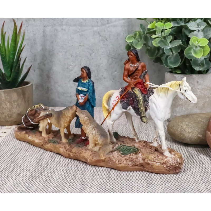 Indigenous Native American Indian Family With Horse And Wolves Migration