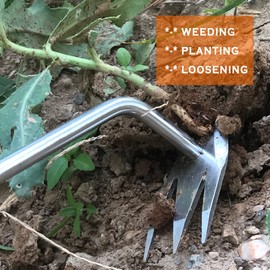 SHANFEEK Weed Puller Weeding Artifact Uprooting Weeding Tool Garden Rake Claw Weed Remover Tool Hoe Gardening Hand Tools with Hard Solid Wood Handle(M-Type)