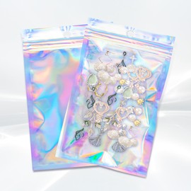 100Pcs Holographic Resealable Bags, 4x5.9 inch Packaging Foil Pouch ，Motomy Mylar Food Storage Bag Great for Small Business and Party Favor……