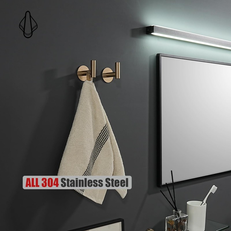 JQK Self Adhesive Towel Hook Champagne Bronze, No Drill Stick