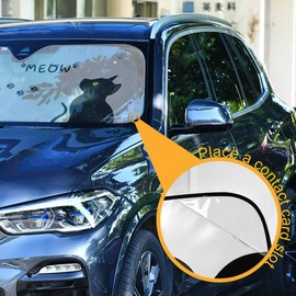 Black Cat Car Windshield Sun Shade Kitty Paw Meow Car Sun Visor for UV Rays and Sun Heat Protection Cute Animals Blocks Heat and Sun Foldable Sun Shield 57x32 Inches Automotive Interior Accessories