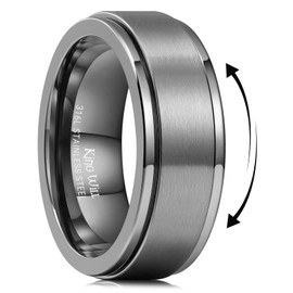 King Will 316L Stainless Steel Spinner Weding Ring for Men Women-8mm Gunmetal Gray Stress Relief Fidget Ring with Matte Brushed Surface Spinner Wedding Band Comfort Fit Size 10