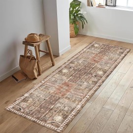 YARNSCAPE Vintage 2'6'' x 8' Washable Area Rug - Stylish Indoor Rug for Living, Dining or Bedroom - Lightweight Carpet with Non-Slip Backing - Foldable for Easy Placement and Maintenance - Ivory