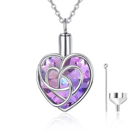 TANGPOET Cremation Jewellery 925 Sterling Silver Urn Necklaces for Ashes Heart Crystal Celtic Knot Cremation Jewellery for Ash Pendant Necklace for Mum Dad Women Men Pet, Sterling Silver
