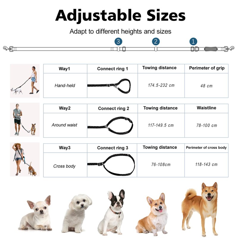 Tivray Hands Free Dog Leash, 8.5ft Versatile Crossbody Waist with