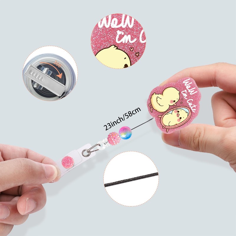 Horee Retractable Badge Reel with Alligator Clip, Glitter Acrylic Nurse