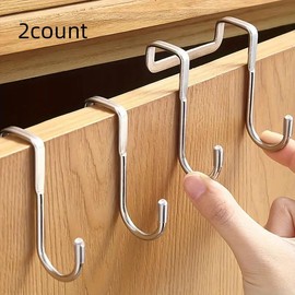 S Shaped Stainless Steel Hook, 2 Counts Multifunctional Punch Free Hook, Home Organizer for Kitchen, Dormitory, Door, Wardrobe, Shoe Cabinet