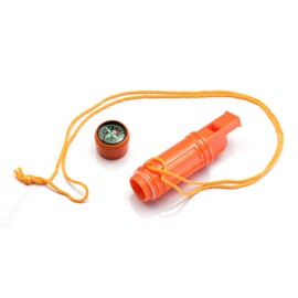 SE 5-in-1 Orange Survival Whistle with Compass, Signaling Mirror, Lanyard, and Fire Starter - 112dB, 4.5-Inch Length - Ideal for Hiking, Camping, Emergencies - CCH5-1