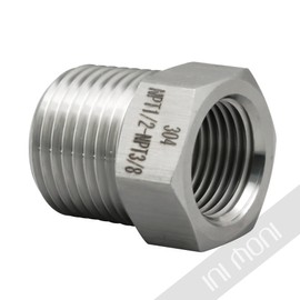ini moni stainless steel reducer Hex bushing, 1/2 male to 3/8 female NPT thread reducing adapter for water line gas oil air hose fuel hydraulic pipe fitting (Pack of 2)
