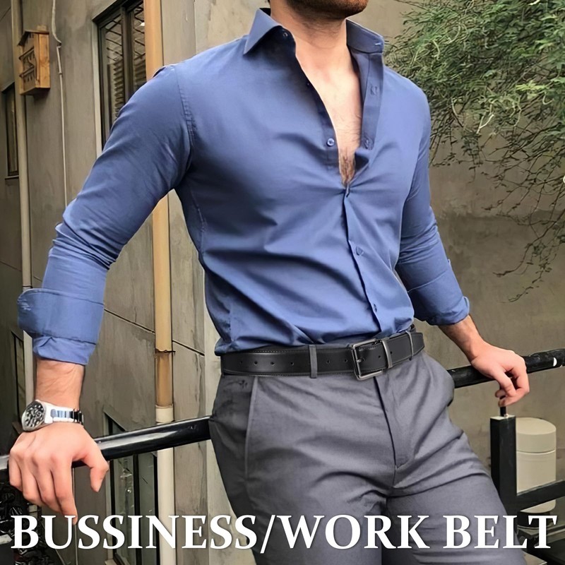 KASBAH Men's Reversible Leather Belt Work Casual Belt Two-in-One Belt