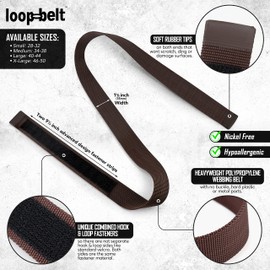 Loopbelt Brown No-Scratch Web Belt with Rubber Coated Tips and Advanced Hook & Loop Fasteners (Small 28-32)