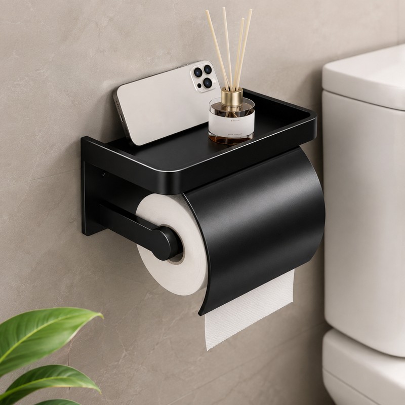 Toilet Paper Holder for Bathroom - Self-Adhesive Ventilated Wall Mount