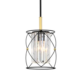 Edvivi Christina 1-Light Pendant Light with Hanging Crystals, Black and Gold Finish Cage Hanging Ceiling Pendant Lighting Fixture for Kitchen Island, Sink, Dining Room, Bedroom, 8.5 in.
