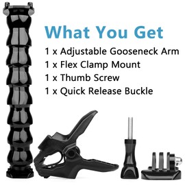 Screw Tripod Flex Clamp Mount Gooseneck Mount Camera Clamp Mount Compatible with Go Pro Hero 11,10. 9, 8, 7, 6, 5, 4, Session, 3+, 3, 2, 1, Max, Fusion, DJI Osmo and Most