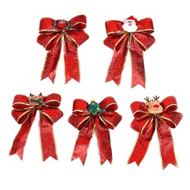 Ipetboom 5Pcs Christmas Bowknot Ornaments Wreath Decor for Festive Home Decoration Random Styles Safe Cloth Material with Flash Powder for Enhanced Brightness