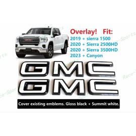 Auto GMC OVERLAY Front Rear Black White GMC Emblem 2019+ Sierra 1500 2500HD 3500HD Canyon