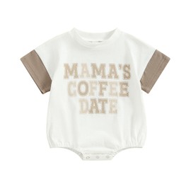 Newborn Baby Boy Clothes Baby Bubble Romper Letters Print Color Block Oversized Bodysuit Preemie Clothes Boys(A-Khaki Mamas,0-3 Months)