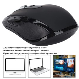 Kabellose Maus, Ergonomische Kabellose USB-C-Mäuse, Kabellose 1600 DPI Silent Mouse, Tragbare Optische Mäuse mit USB-C-Empfänger, 3 Einstellbare DPI-Stufen, 6 Tasten, Schwarz