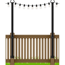 2 Pack String Light Poles,5 Ft Metal Poles with Fence Bracket for Outdoor String Lights,Outdoor Light Poles,Poles/Post/Stand for Outside