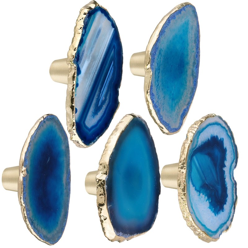 Nupuyai Pack of 4 Agate Slice Furniture Knobs, Blue Crystal