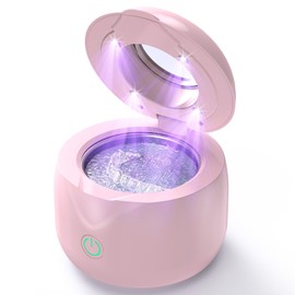 CXRUY Ultrasonic Retainer Cleaner - UV Dental Cleaning Pod Night Guard Cleaner for Dentures, Aligner, Braces, Toothbrush Heads, Jewelry (Pink)