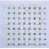 Thassos White Greek Marble Basketweave Mosaic Tile with Bardiglio Blue