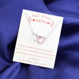 BAUNA CHD Disease Awareness Gifts Double Heart Necklace for Heart Warrior Mom Women Heart Disease Gift Jewelry (Heart Warrior Mom Necklace)