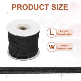 MECCANIXITY Elastic Sewing Bands 1/8 Inch Wide 50 Yards Black Knit High Elasticity Stretch Elastic Bands Cord for Sewing, Wigs, Waistband, Pants, DIY Crafts