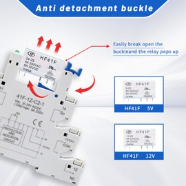 (10Pcs) 24V Relay Din Rail;Silm;Signal Relay for PLC;24VDC and 24VAC Both;HF41F/24-ZS 5 Pin 1NO 1NC 6A SPDT with LED Indicator with Socket Base;Max 6A 250VAC;24 Coil dc/ac